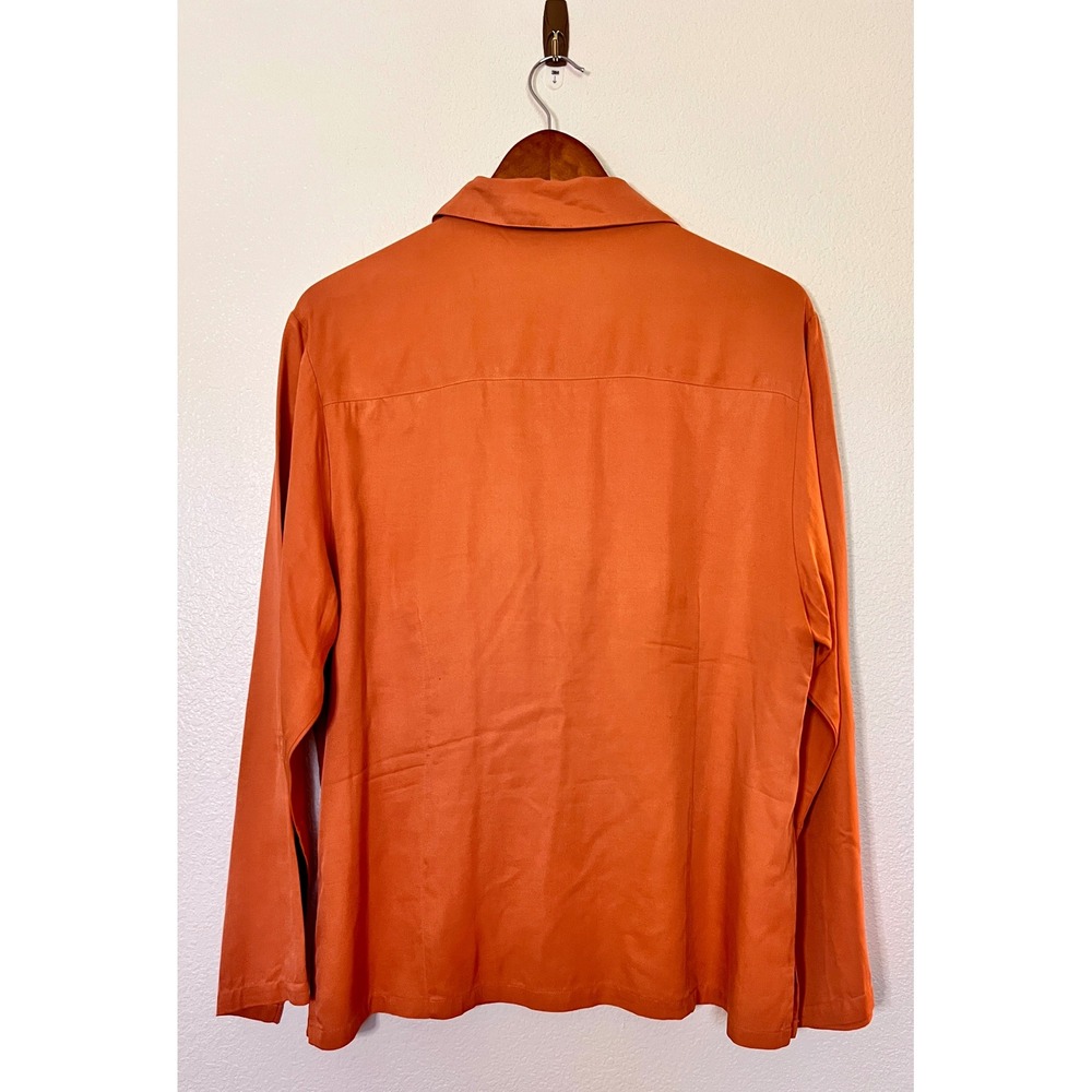 Silkland 100% Silk Button Front Blouse Orange Long Sleeve Size Large - Picture 2 of 7